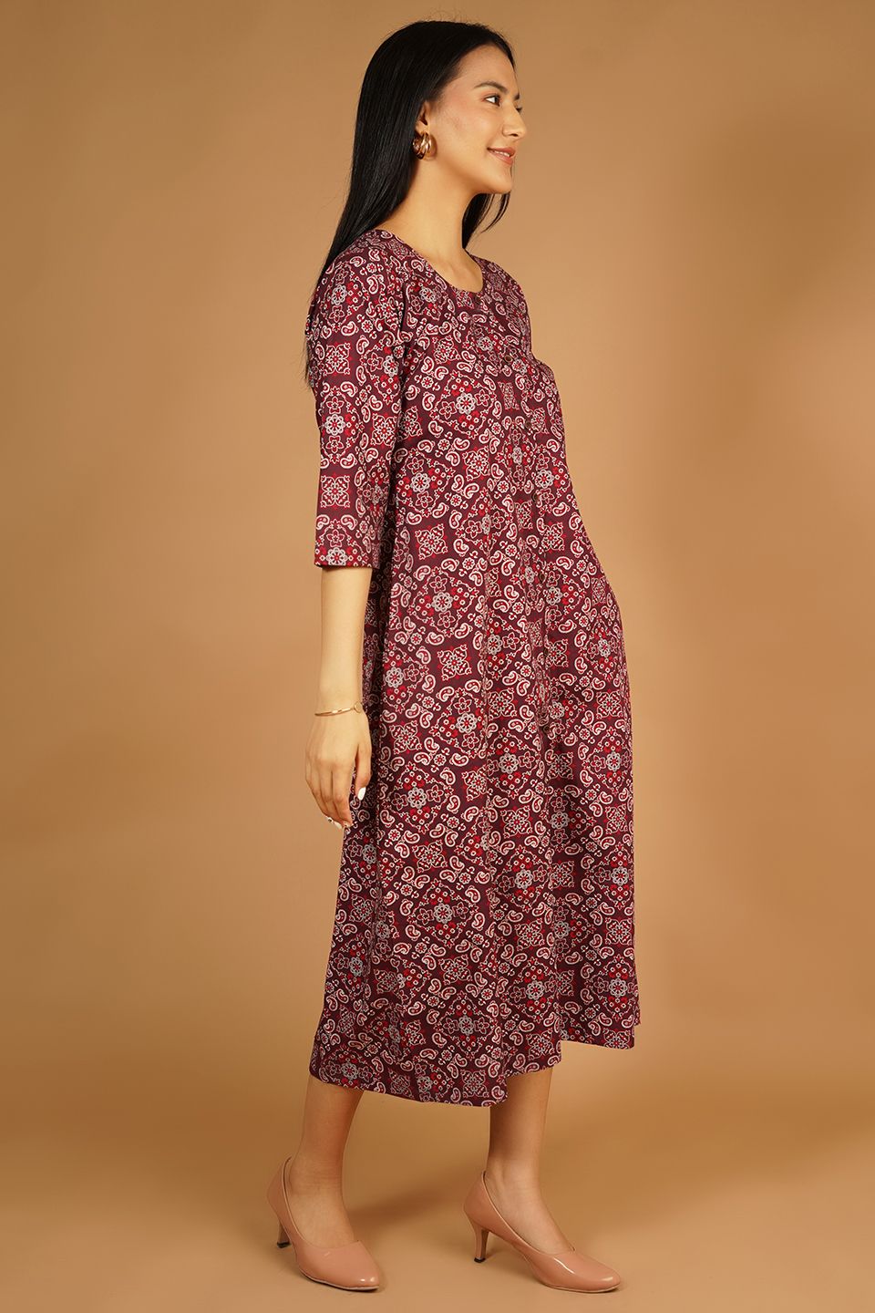 Premium Cotton Maroon Midi Dress