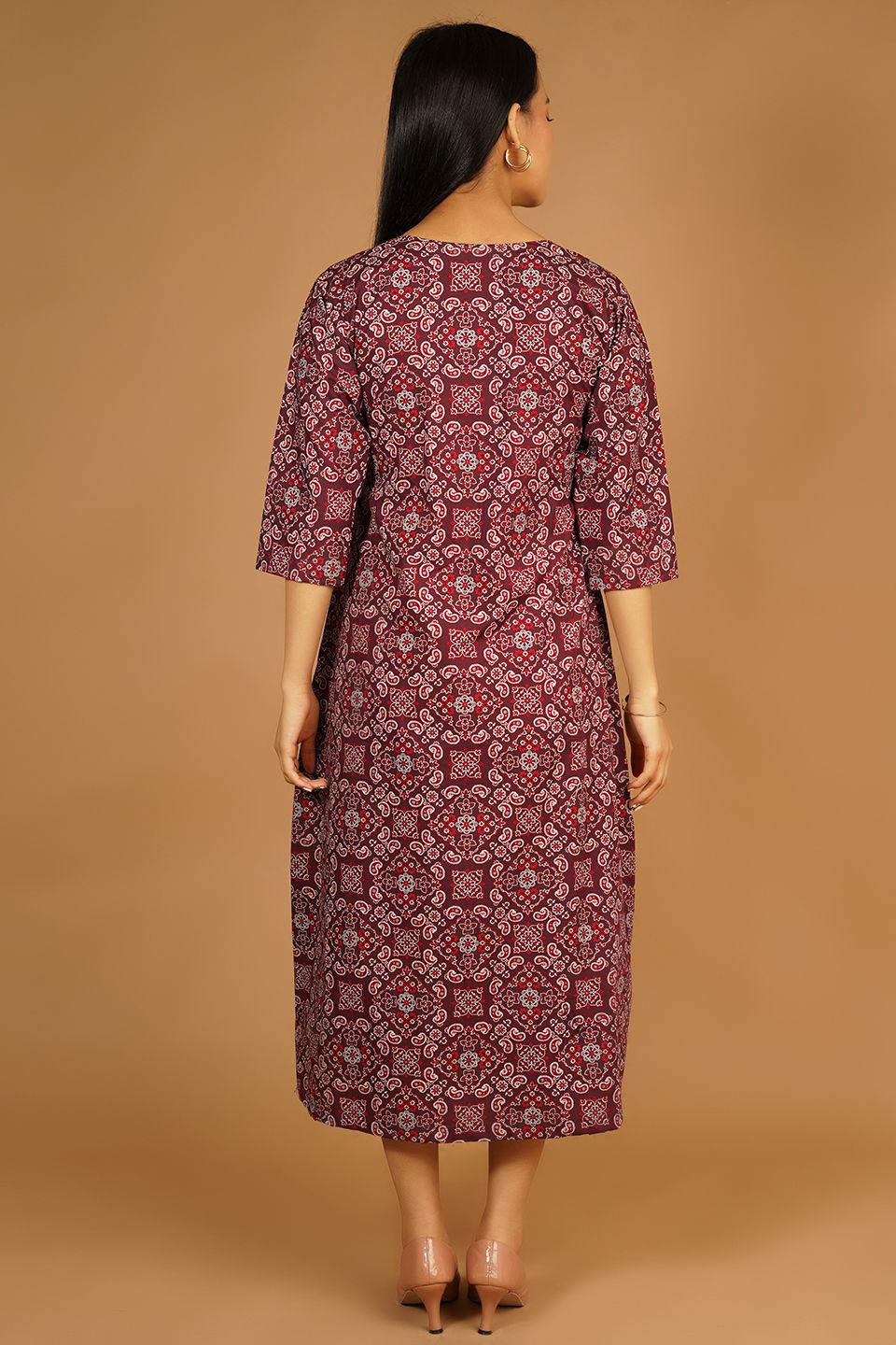 Premium Cotton Maroon Midi Dress