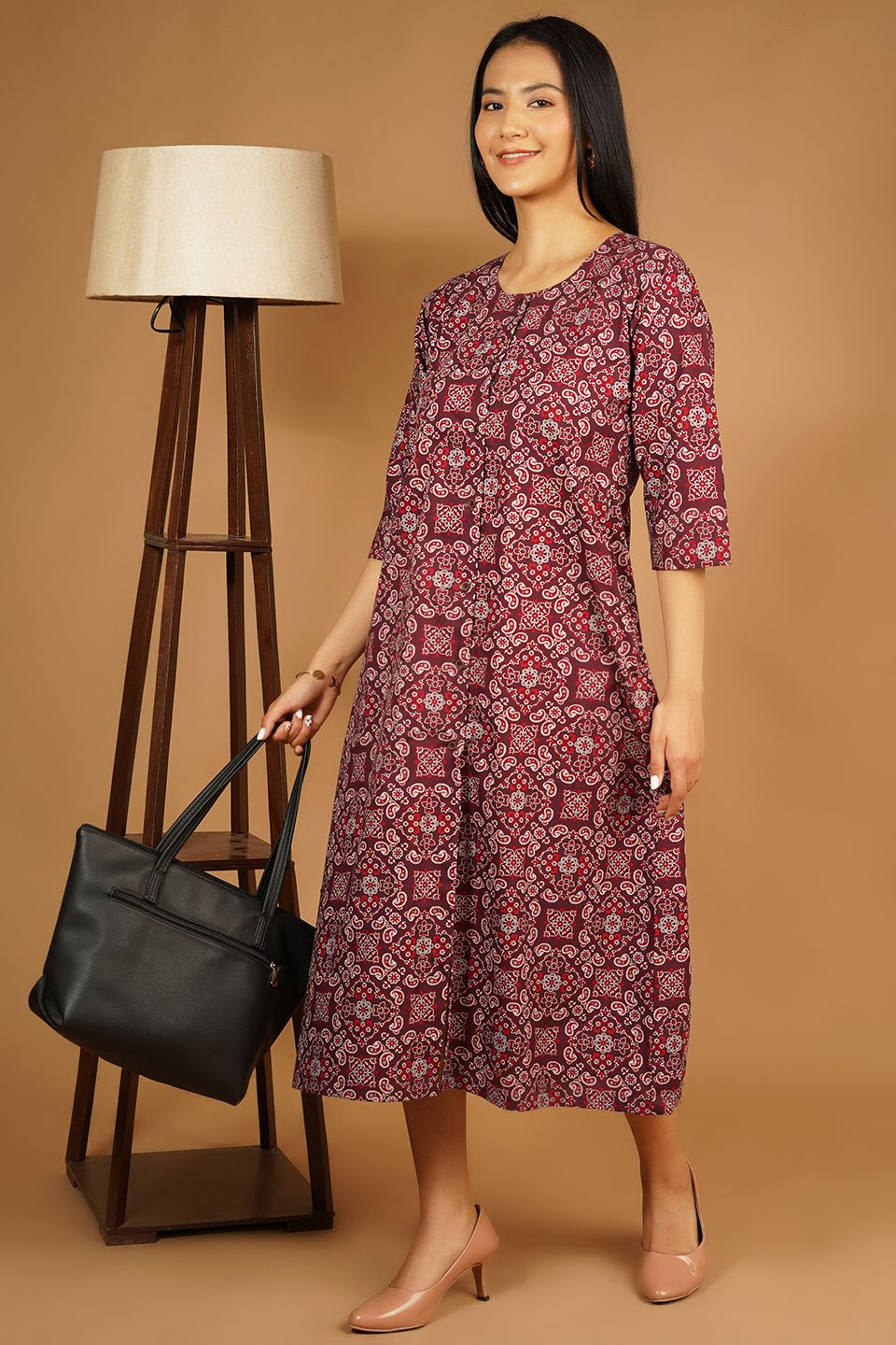 Premium Cotton Maroon Midi Dress