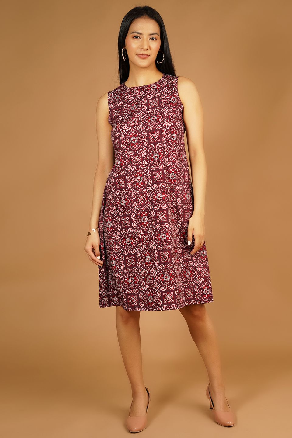 Premium Cotton Maroon Midi Dress