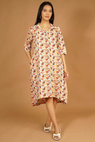 Premium Cotton Multicolor Midi Dress