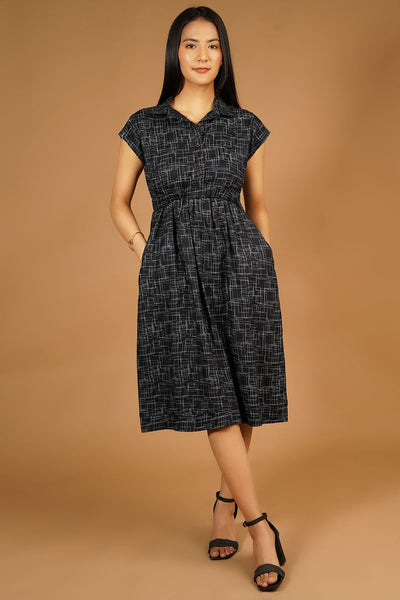 Premium Cotton Black Midi Dress