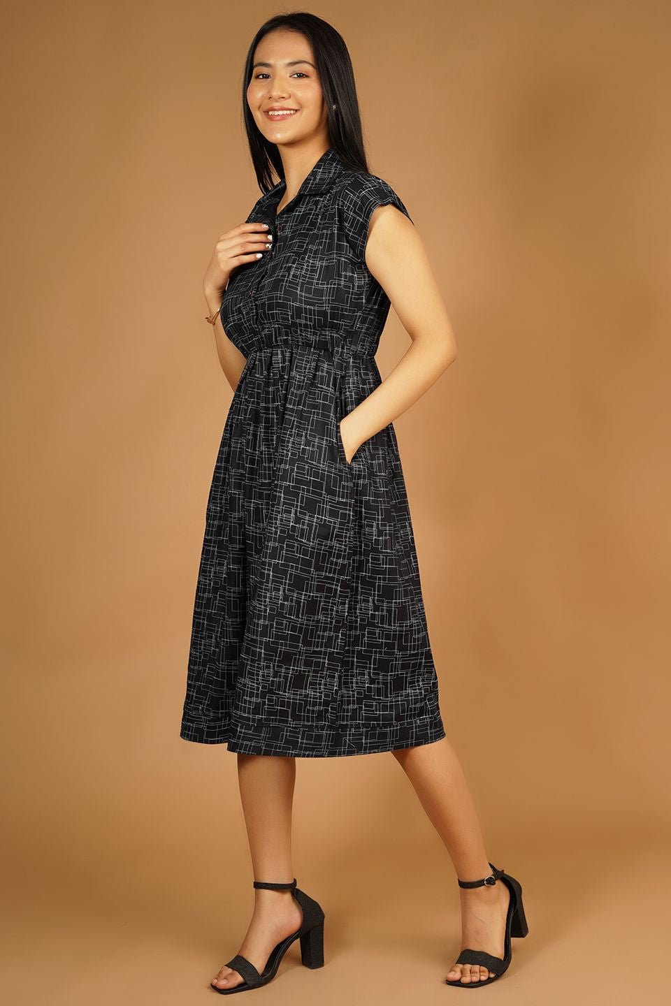 Premium Cotton Black Midi Dress