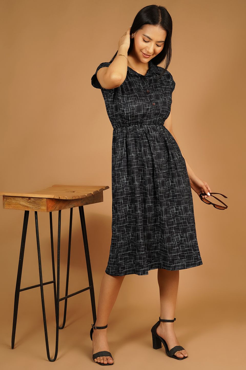 Premium Cotton Black Midi Dress