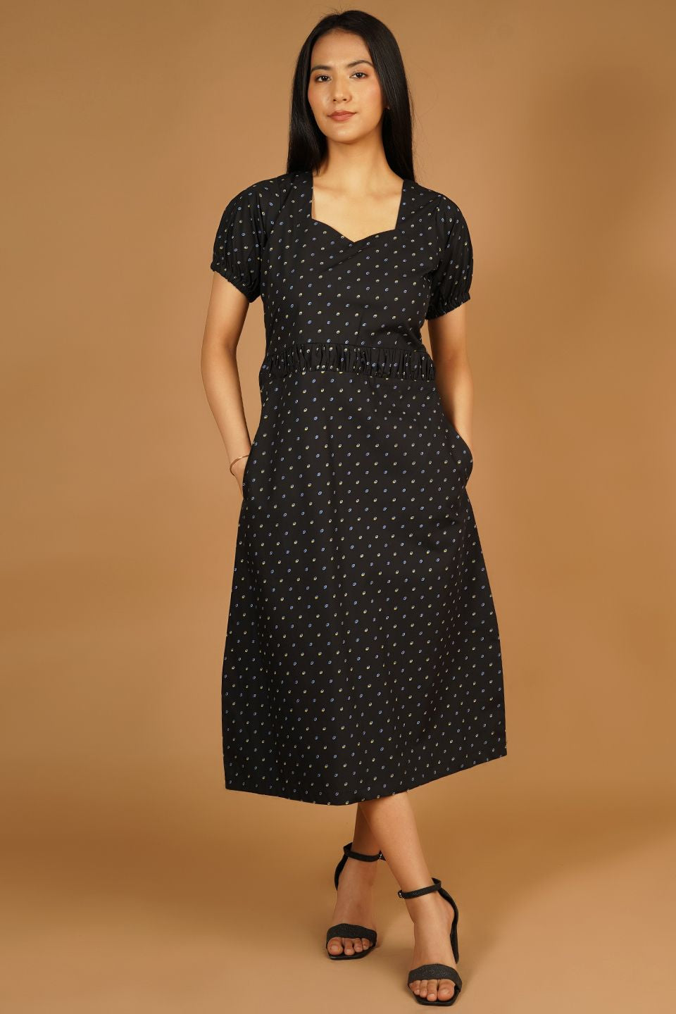 Premium Cotton Black Midi Dress