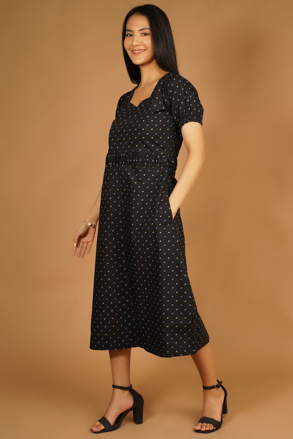 Premium Cotton Black Midi Dress