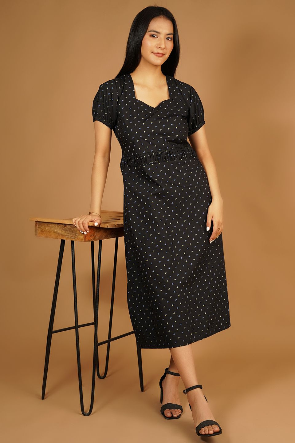 Premium Cotton Black Midi Dress