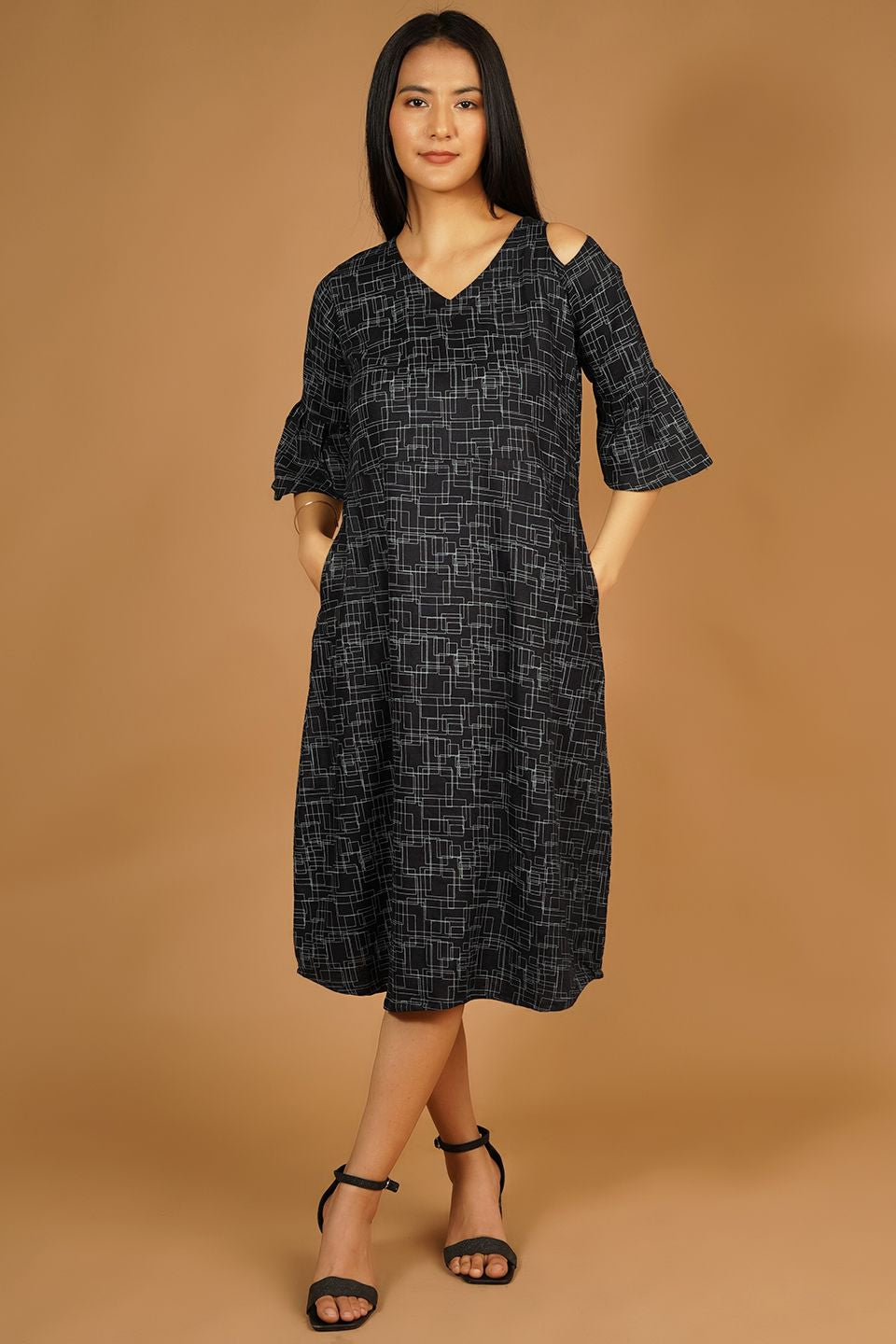 Premium Cotton Black Midi Dress