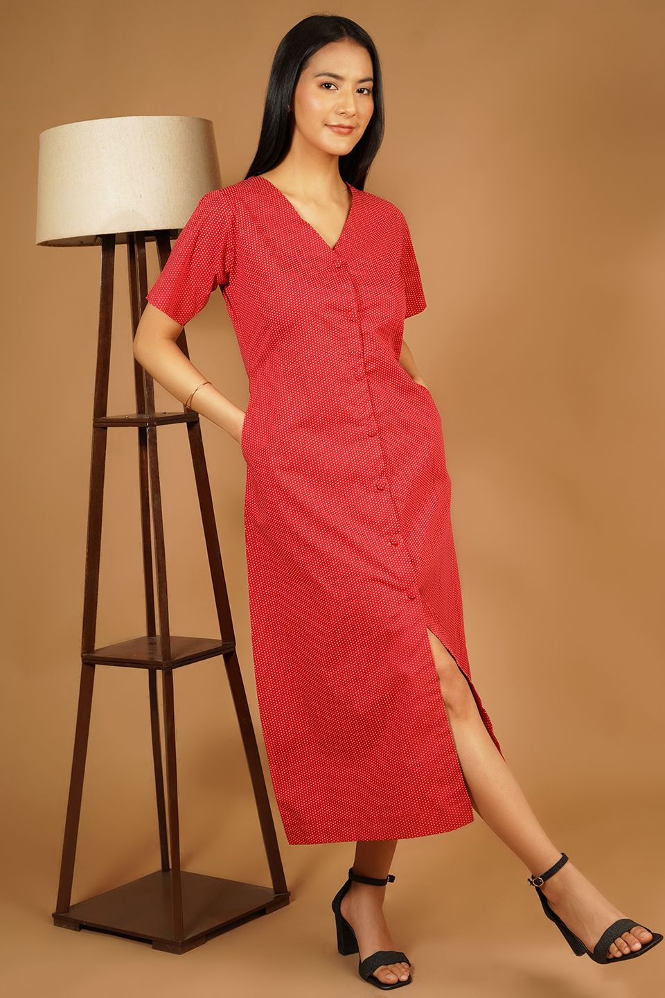 Premium Cotton Red Midi Dress