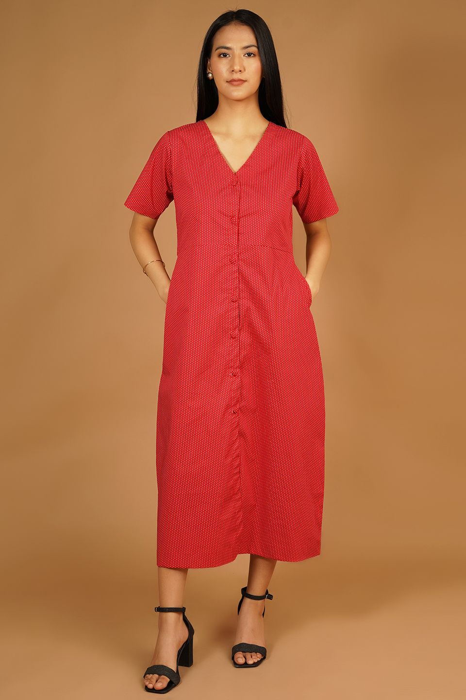 Premium Cotton Red Midi Dress