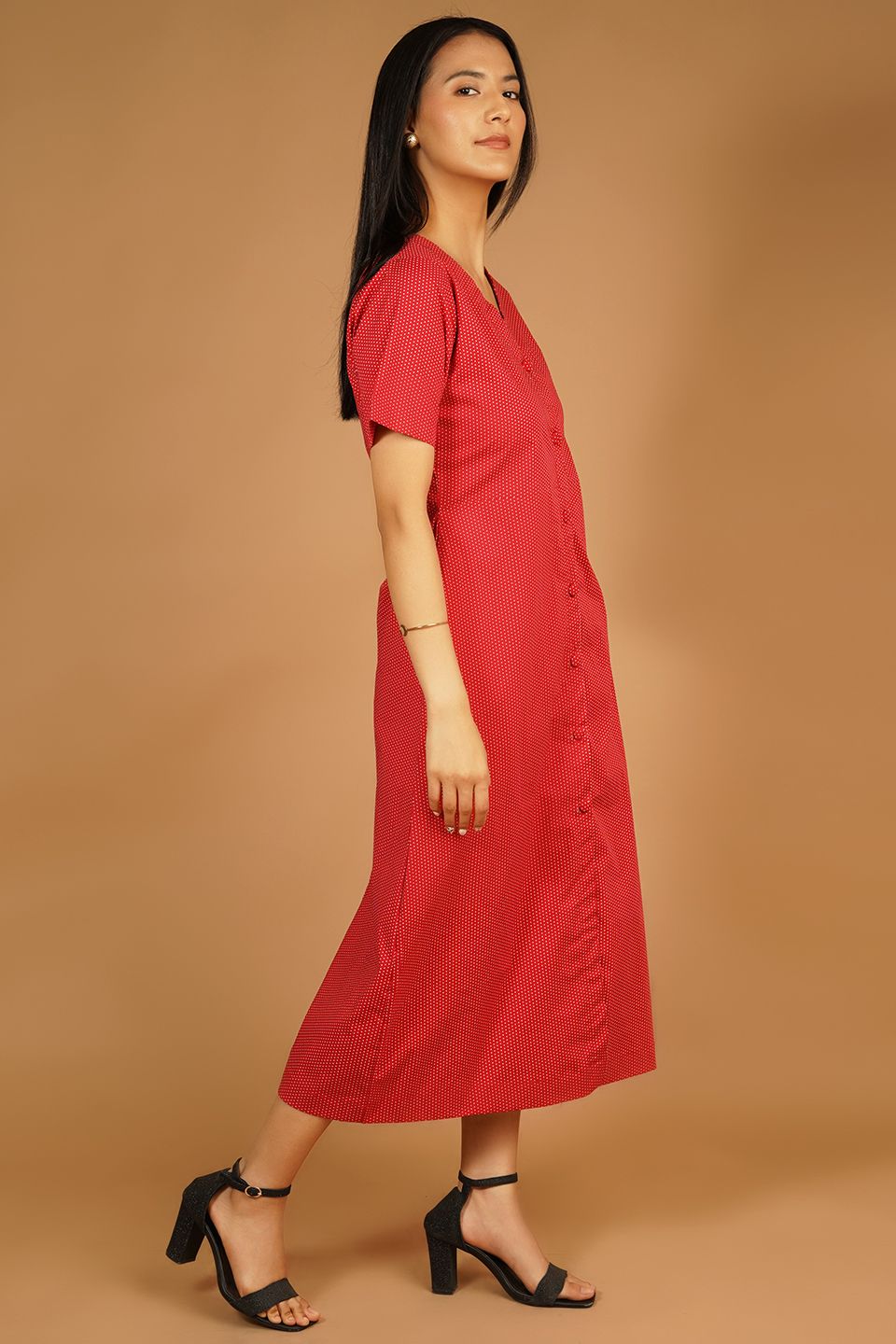 Premium Cotton Red Midi Dress