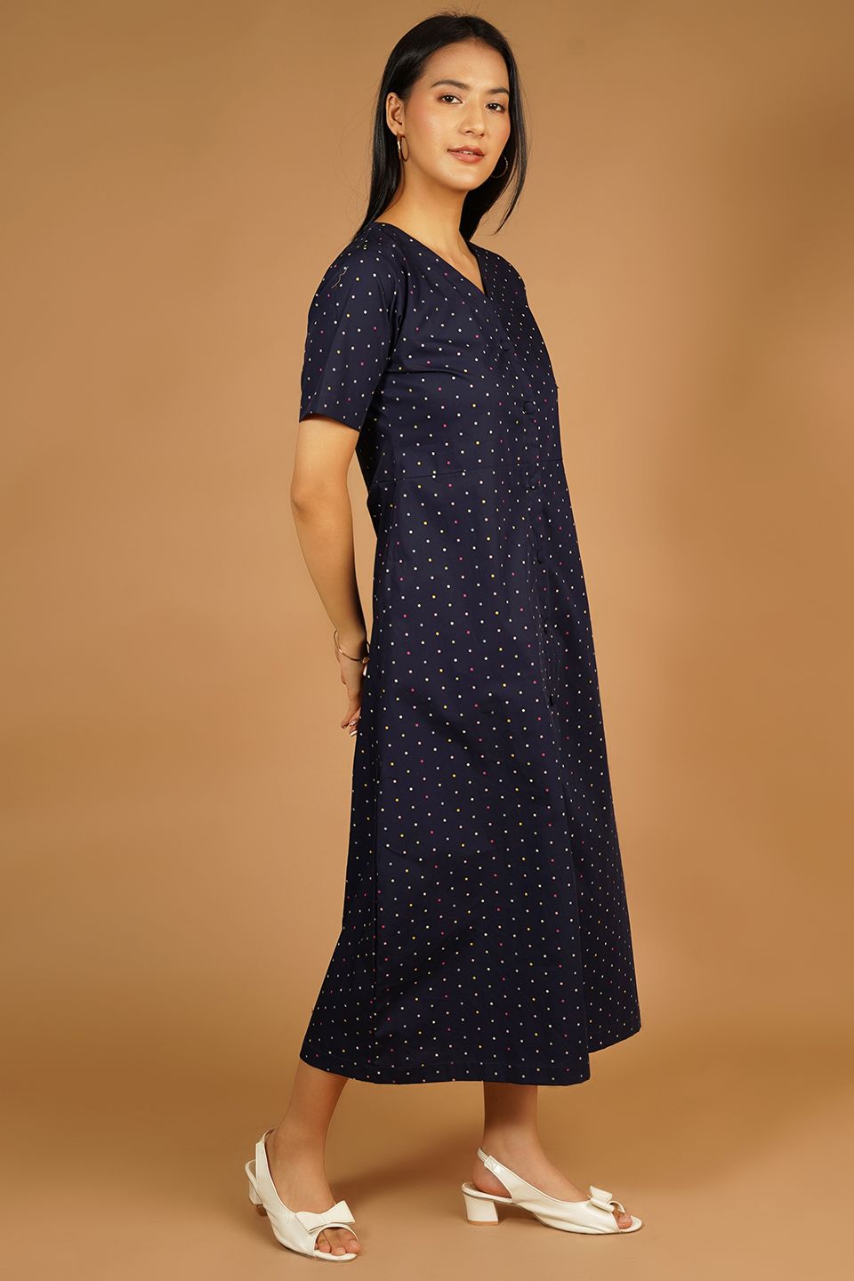 Premium Cotton Dark Blue Midi Dress