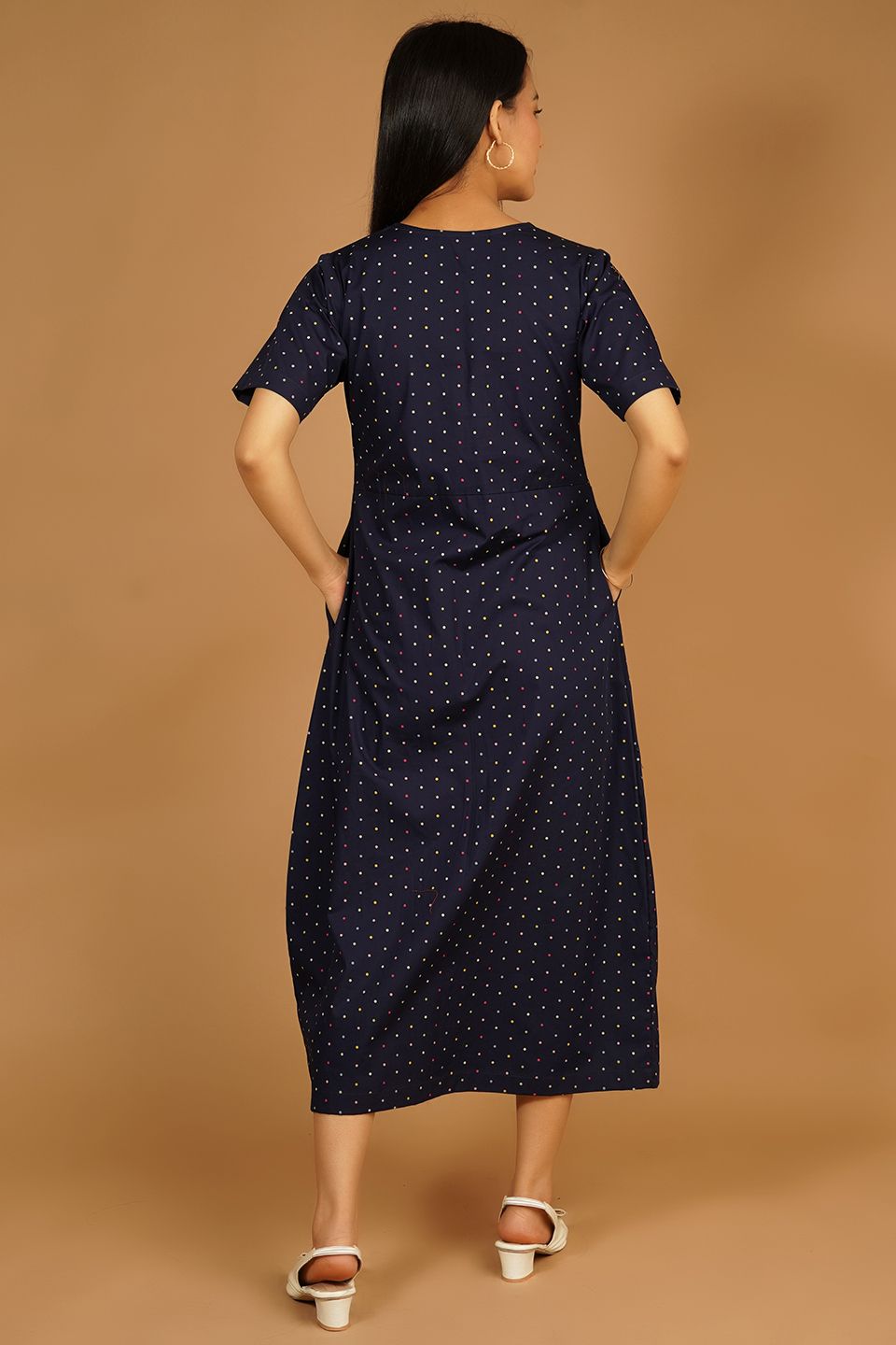 Premium Cotton Dark Blue Midi Dress