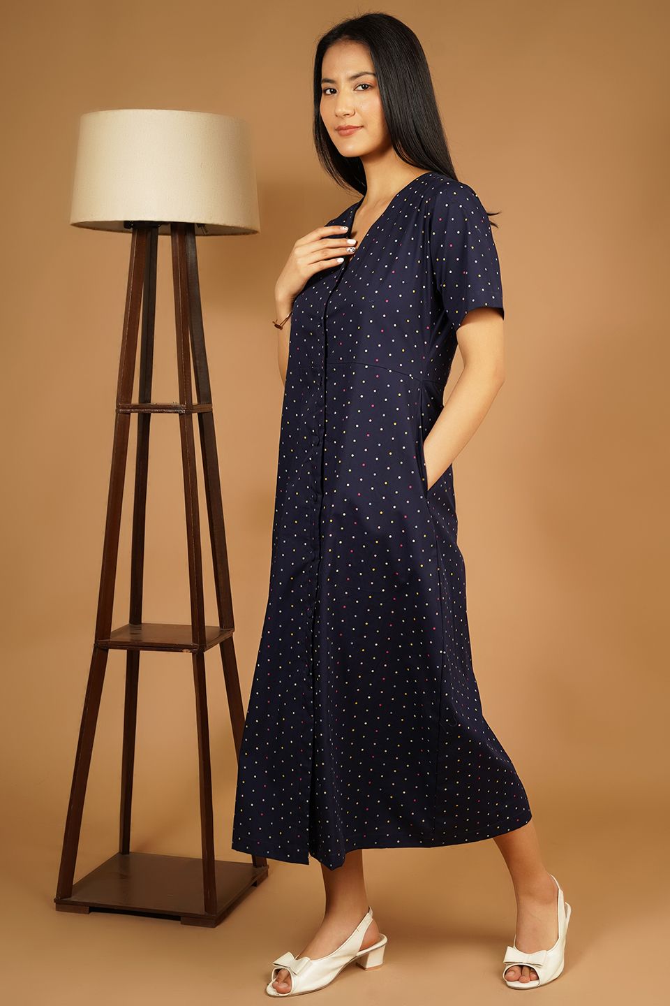 Premium Cotton Dark Blue Midi Dress