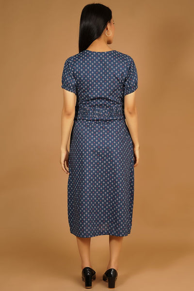 Premium Cotton Dark Blue Midi Dress