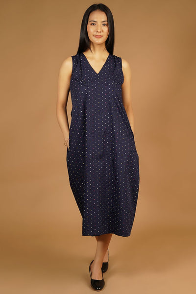 Premium Cotton Dark Blue Midi Dress