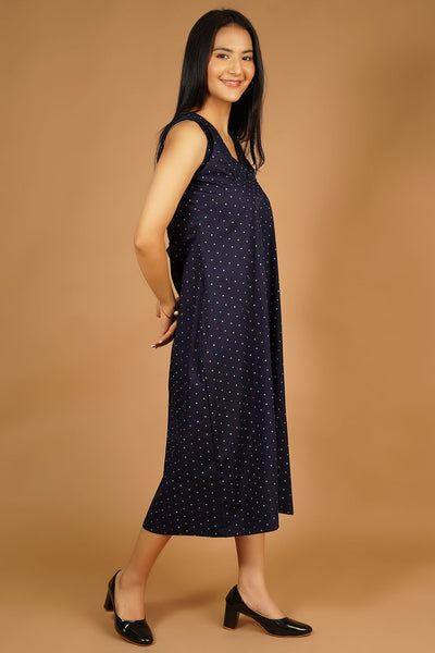 Premium Cotton Dark Blue Midi Dress