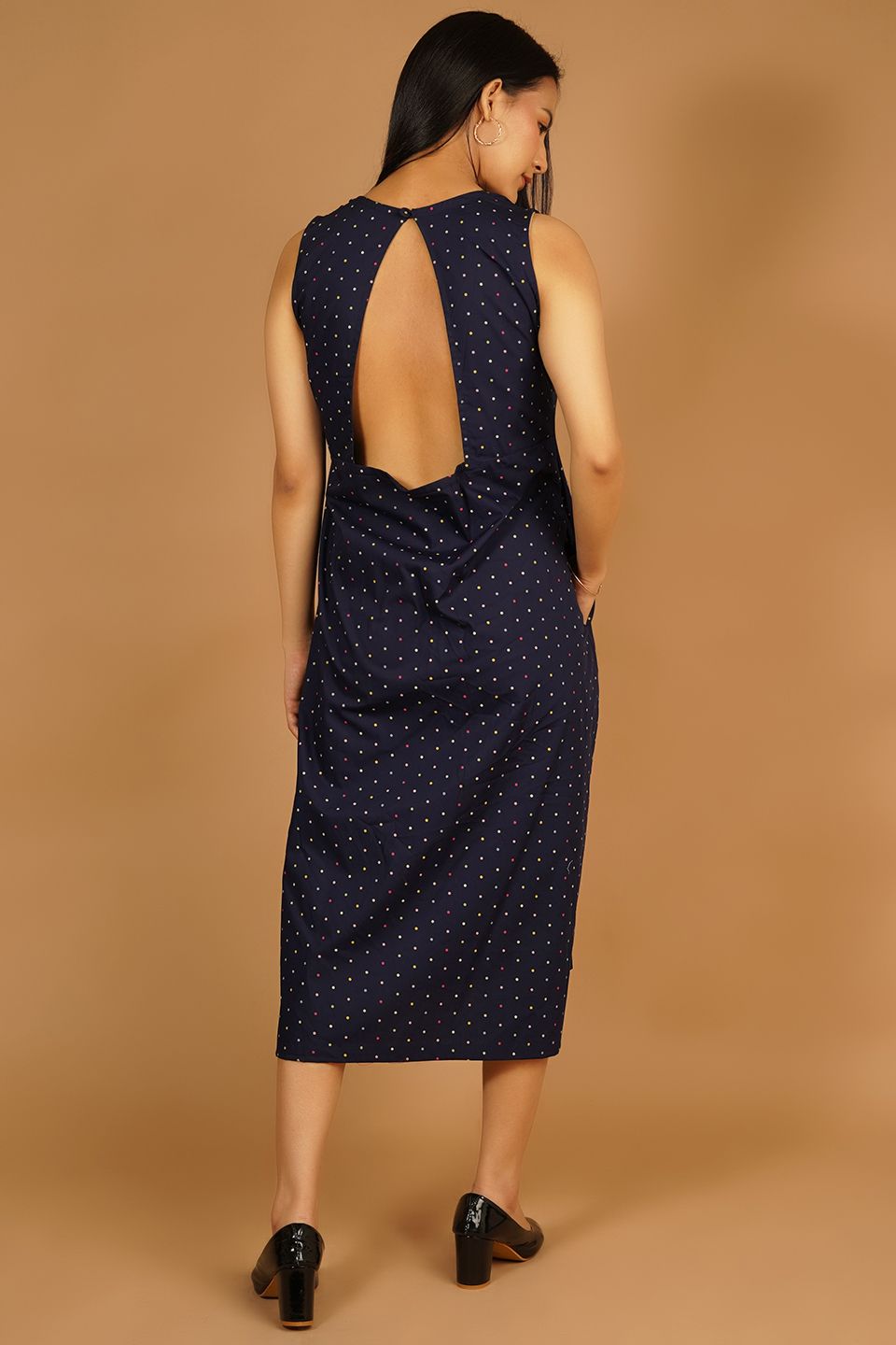 Premium Cotton Dark Blue Midi Dress