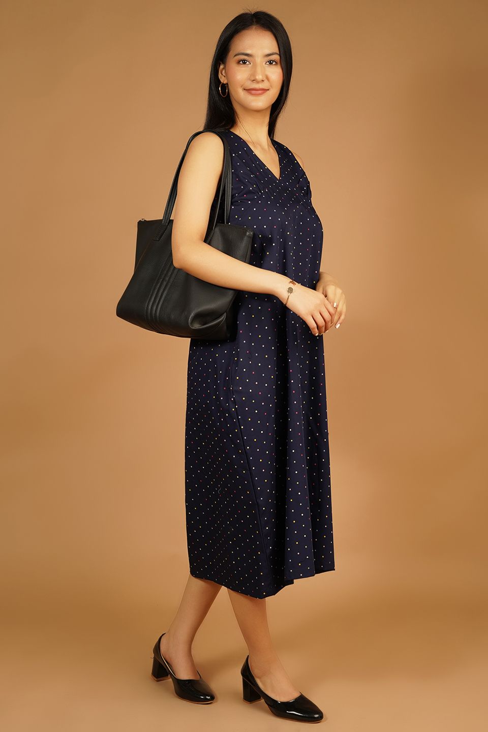 Premium Cotton Dark Blue Midi Dress