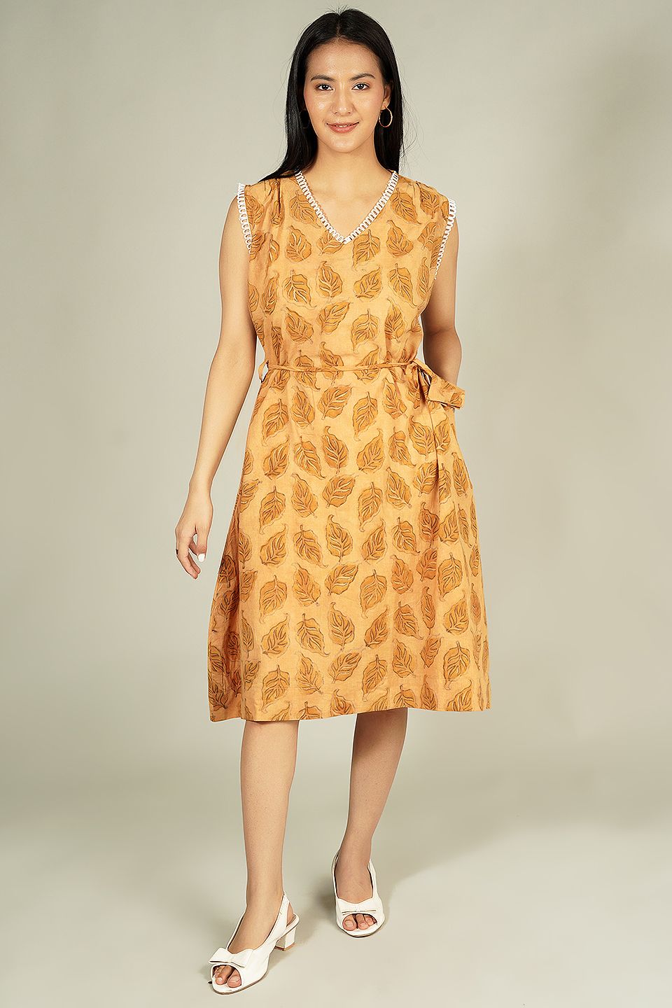 Bagru Orange Midi Dress