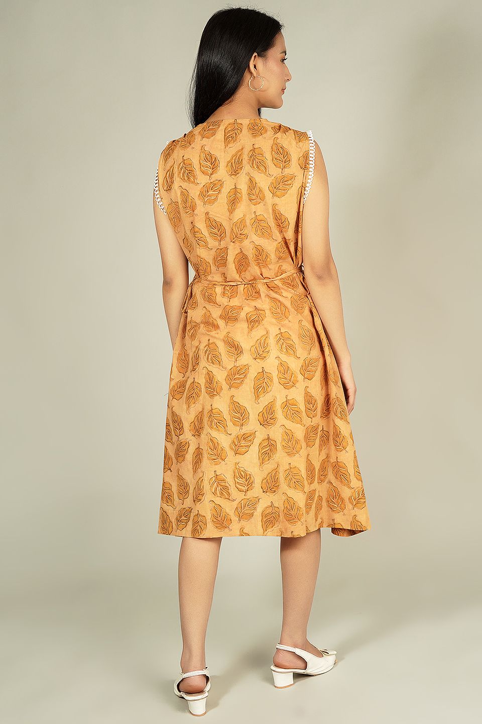 Bagru Orange Midi Dress