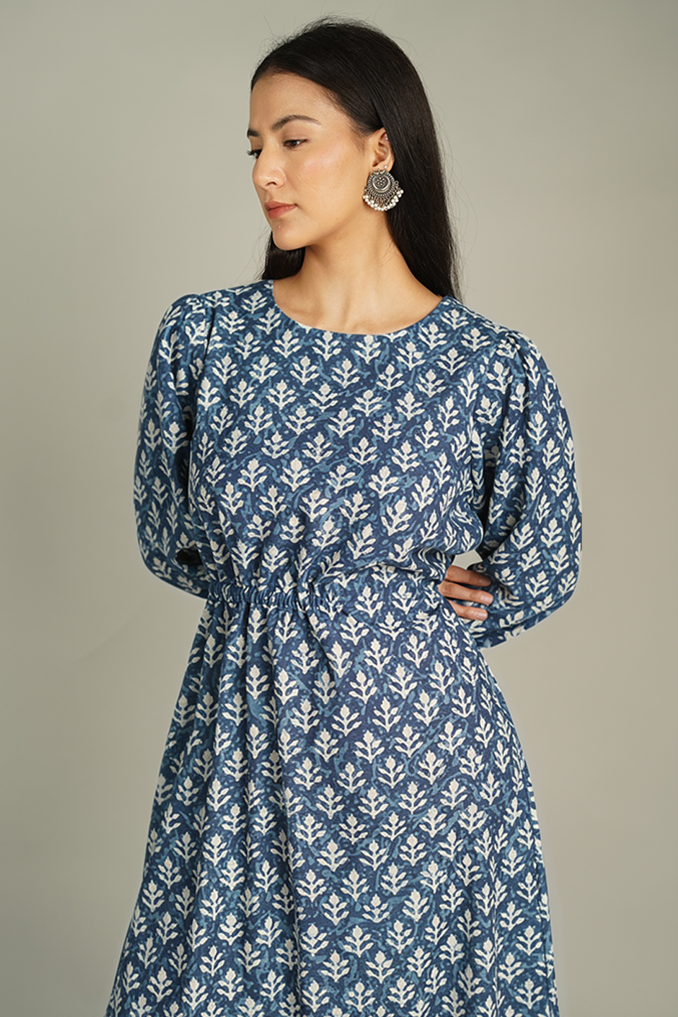 Buy Indophilia Women's Indigo Midi Blue Dress Online