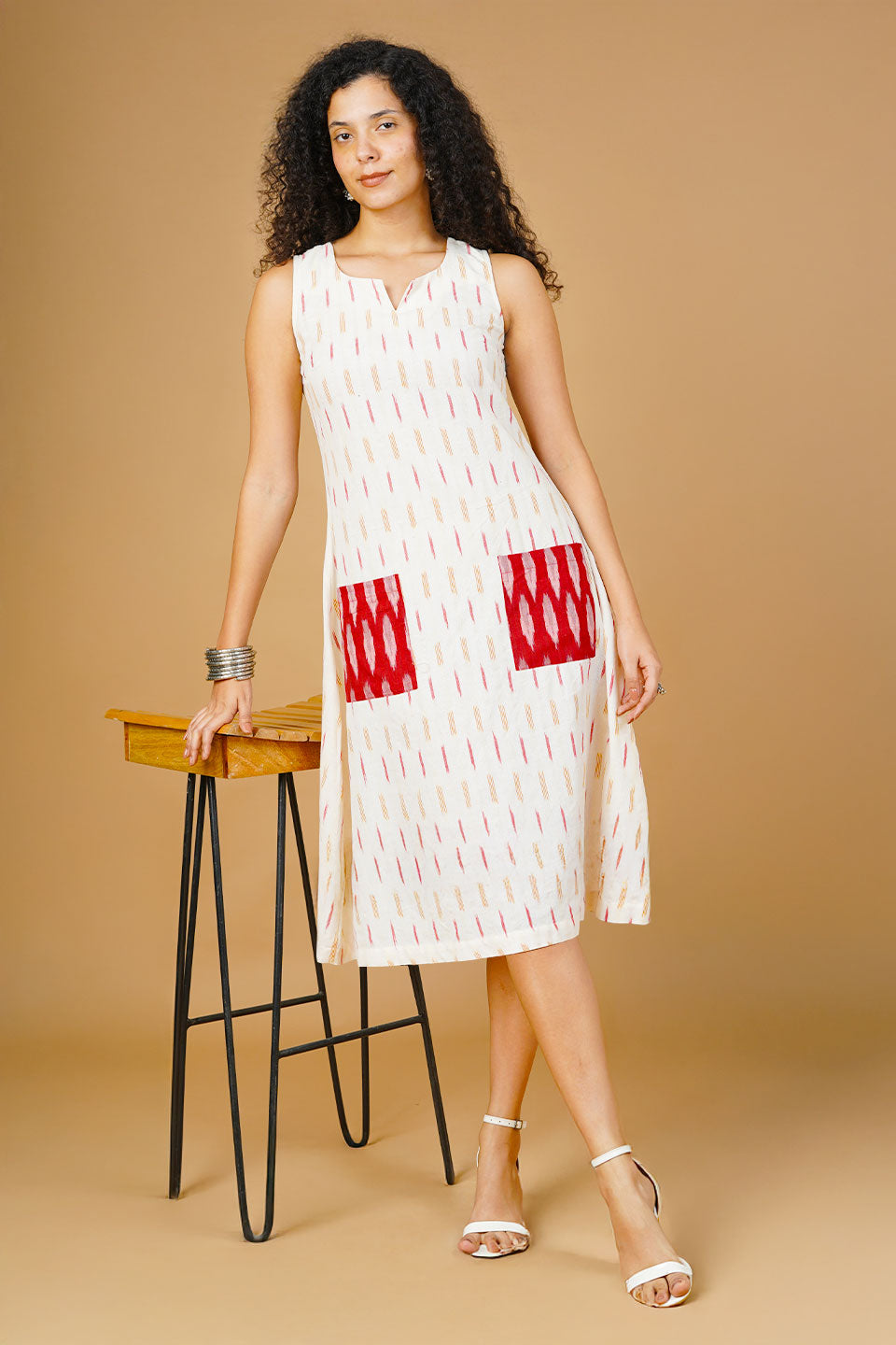 White  Ikat Midi Dress