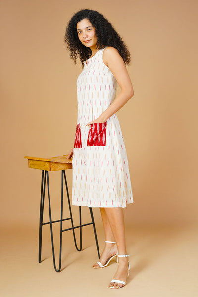 White  Ikat Midi Dress