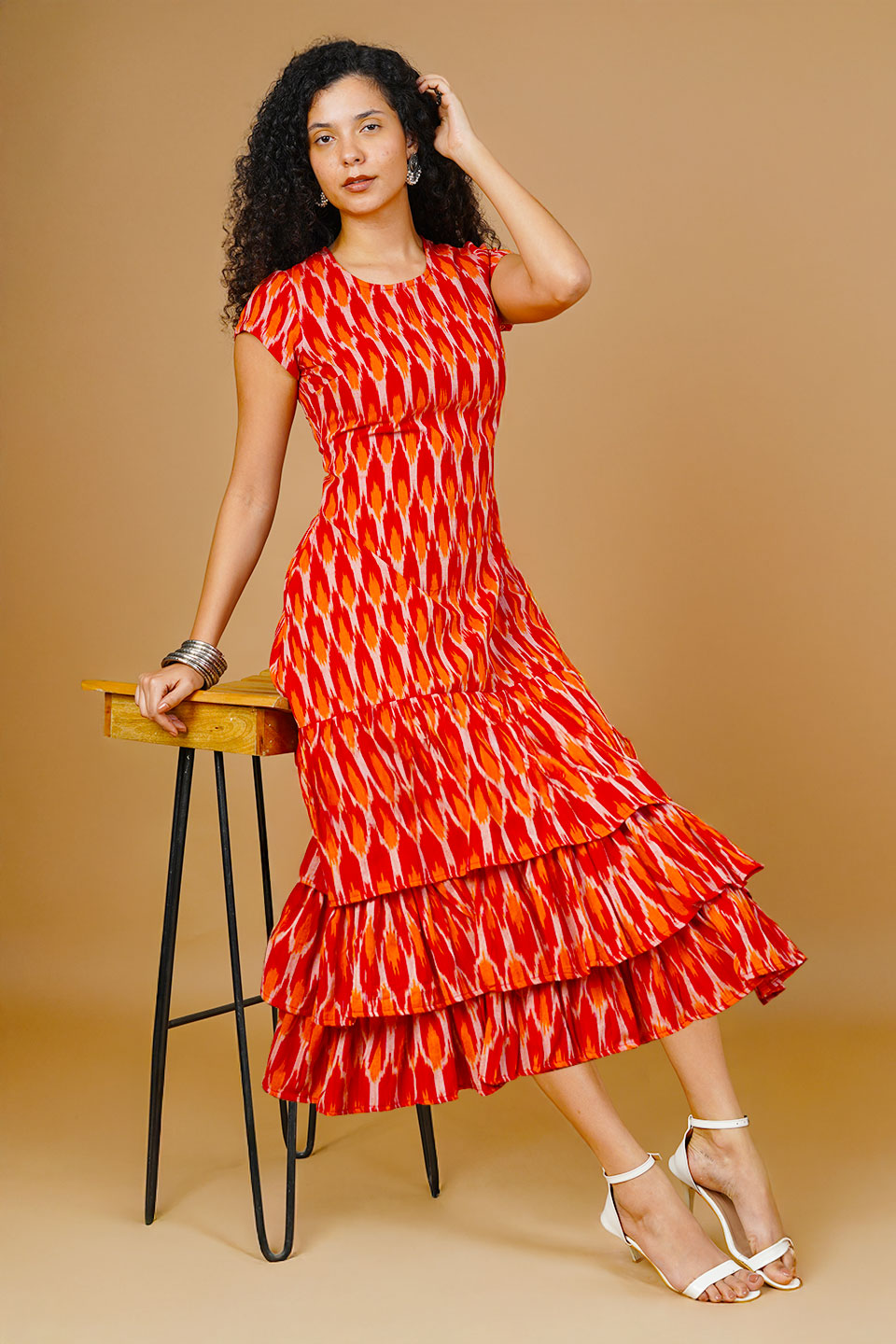 Red Ikat Midi Dress