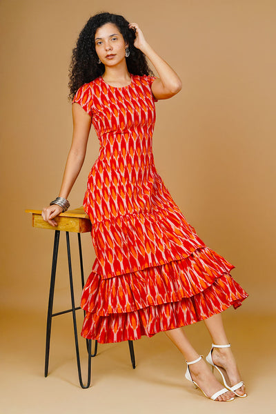 Red Ikat Midi Dress