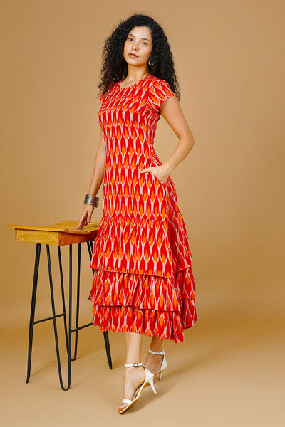 Red Ikat Midi Dress