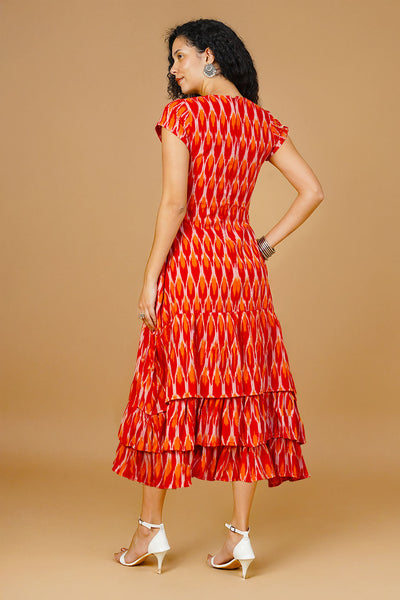Red Ikat Midi Dress