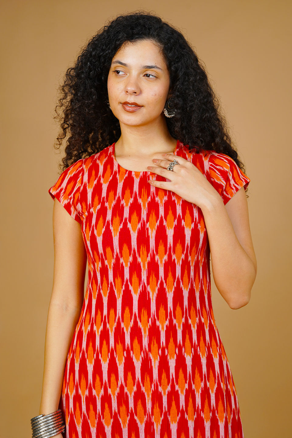 Red Ikat Midi Dress