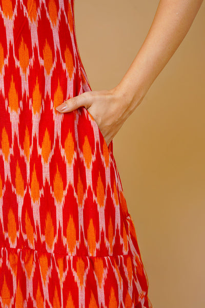 Red Ikat Midi Dress