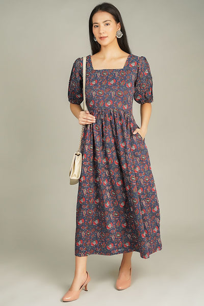 Screen Print Maxi Blue Dress