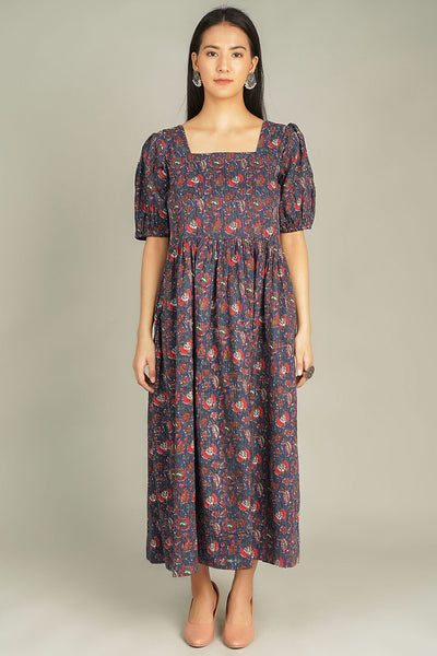 Screen Print Maxi Blue Dress