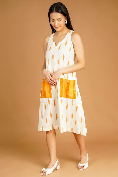 Ikat Midi White Dress