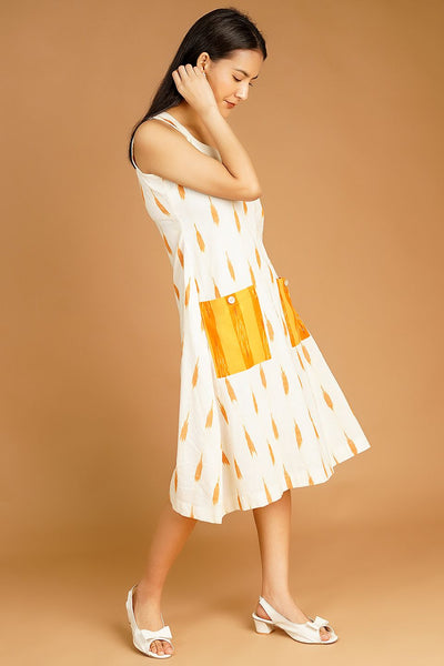 Ikat Midi White Dress