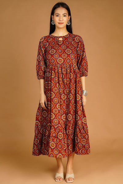 Screen Print MAXI Brown Dress