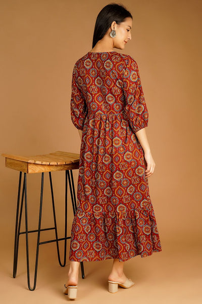 Screen Print MAXI Brown Dress