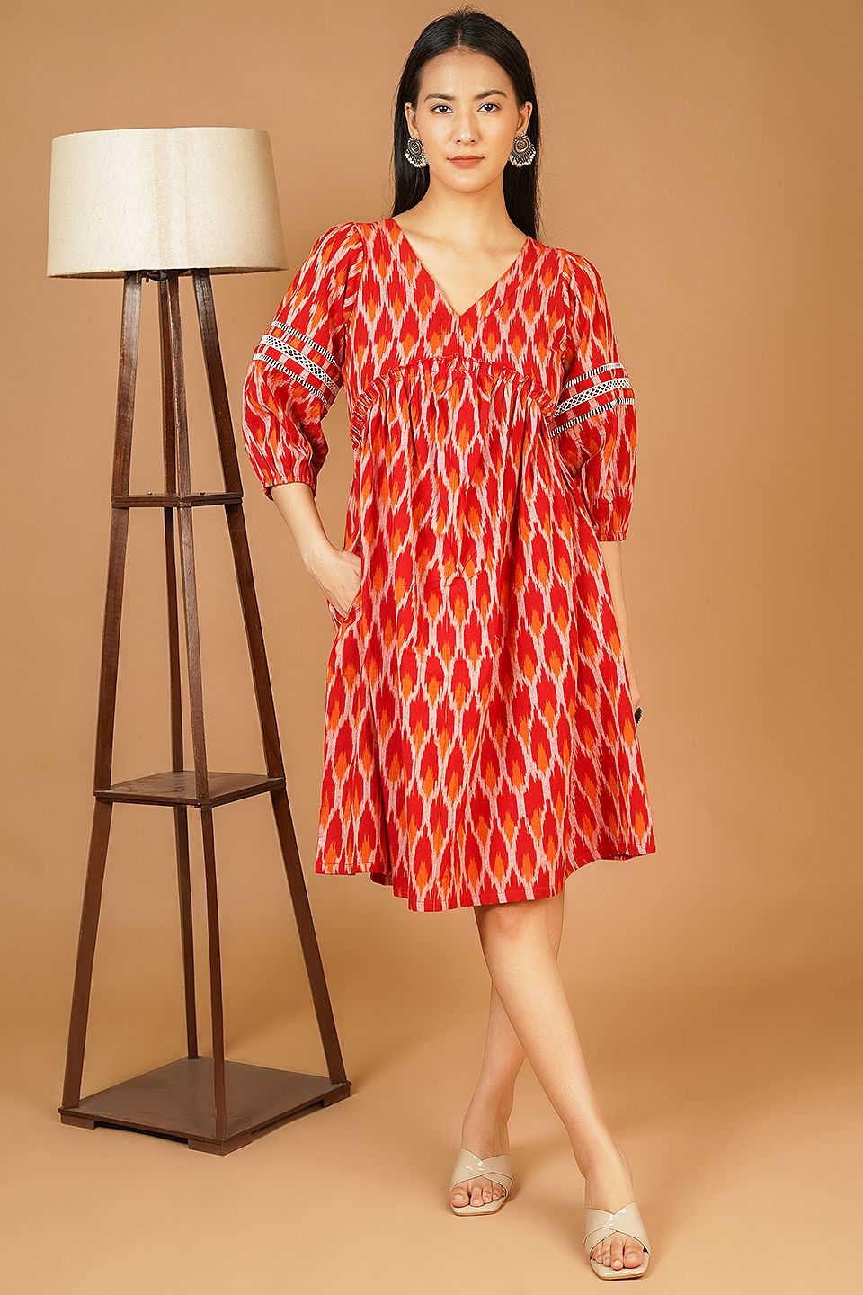 Ikat Midi Red Dress