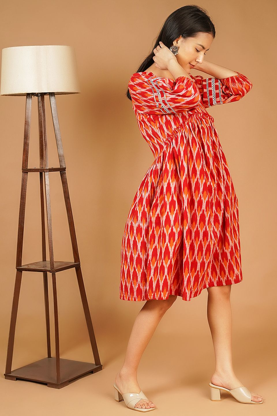 Ikat Midi Red Dress