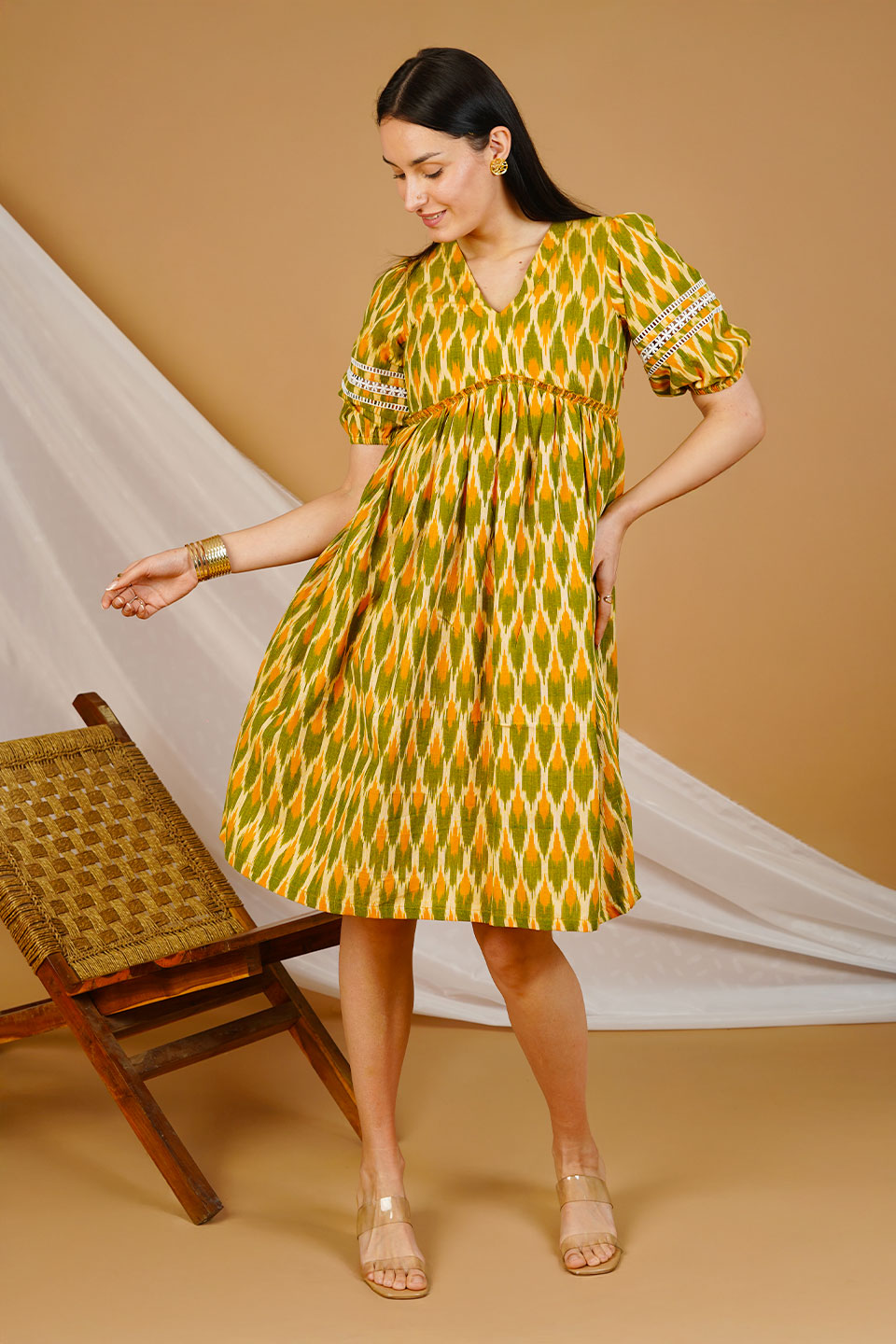 green ikat dress Green Ikat Cotton Midi Dress