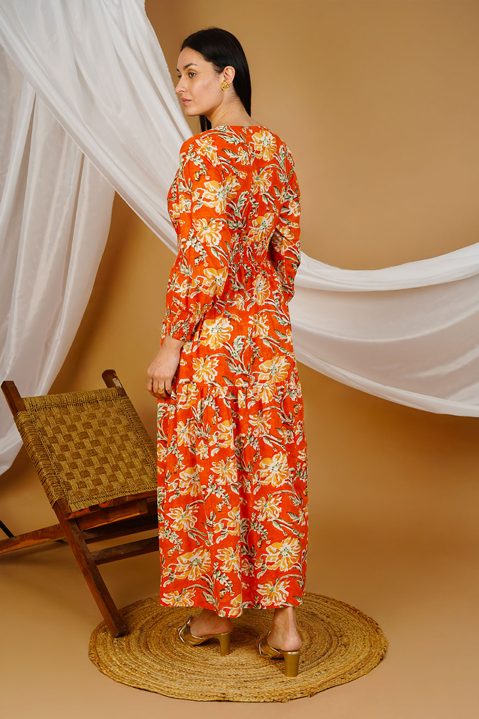 jaipuri cotton maxi dress Orange Jaipur Cotton Maxi Dress Indophilia