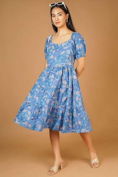 Bagru Midi Blue Dress