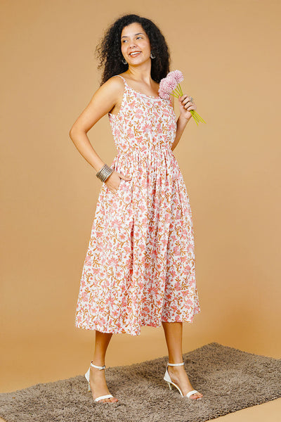Pink Blockprint Midi Dress