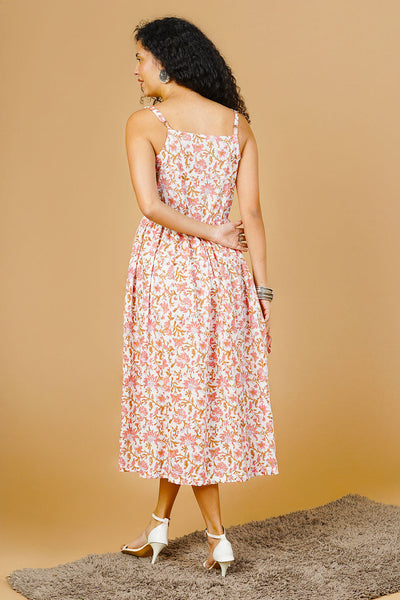 Pink Blockprint Midi Dress