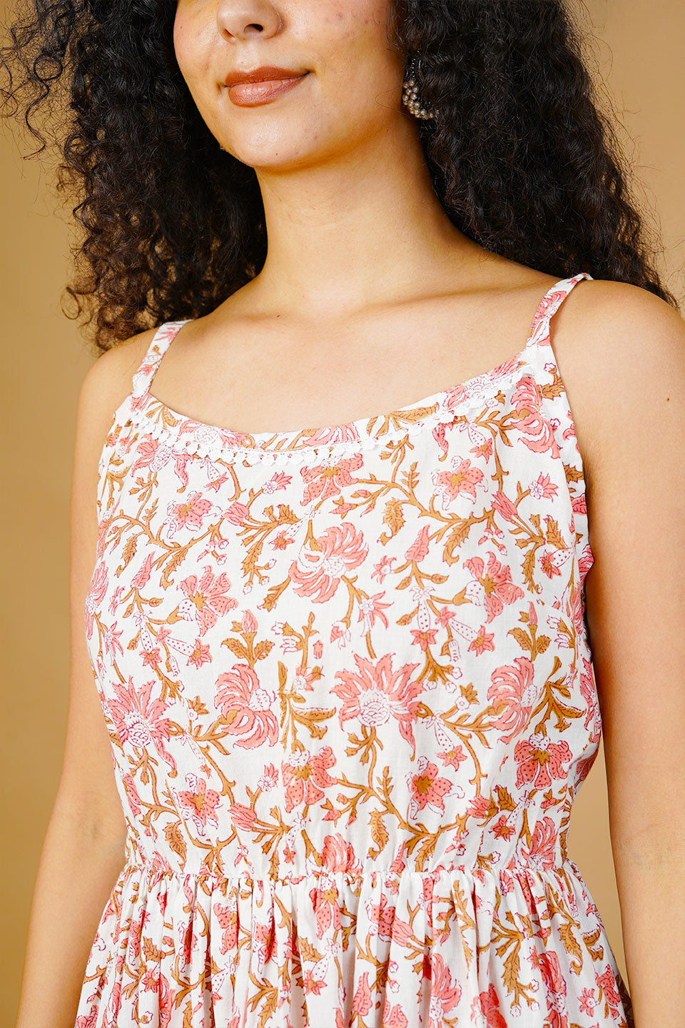 Pink Blockprint Midi Dress