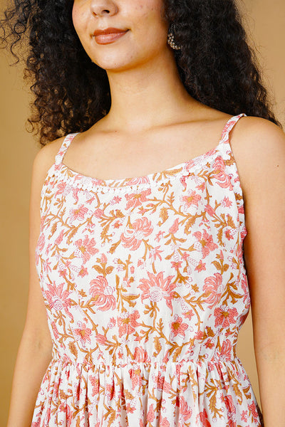 Pink Blockprint Midi Dress