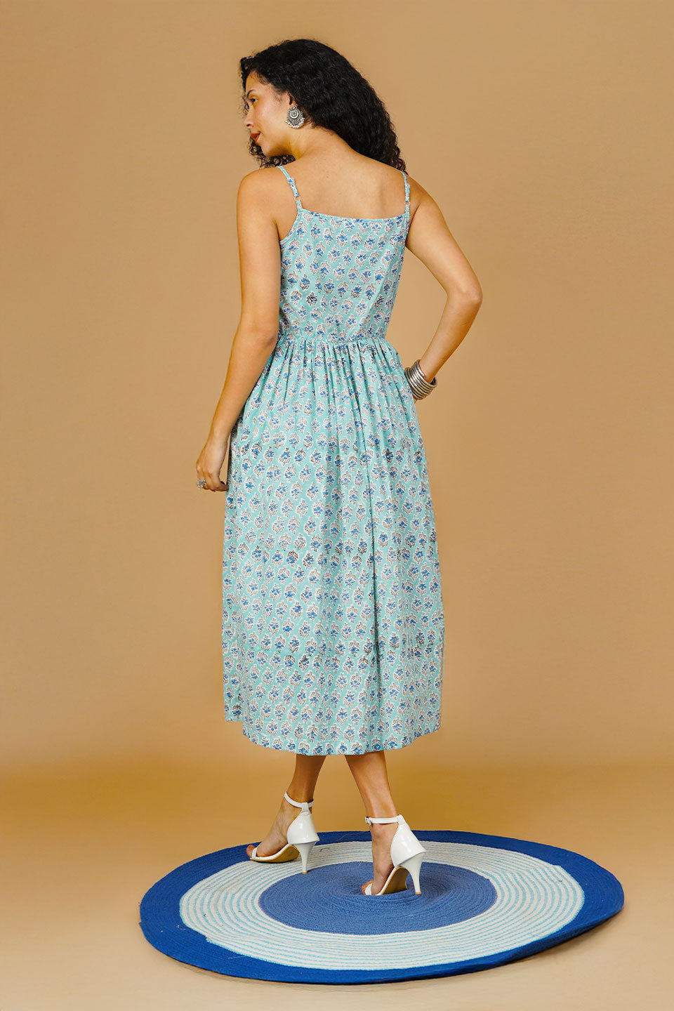 Blue Blockprint Midi Dress